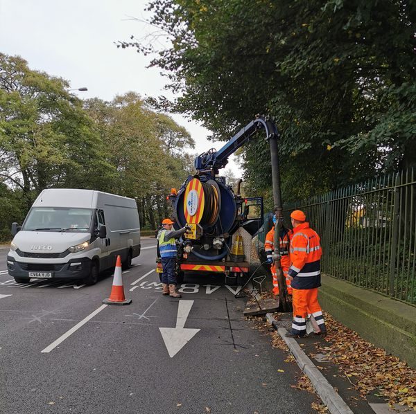 Drainrod Ltd's Gully sucker cleaning the waste from highways drainage in Newport